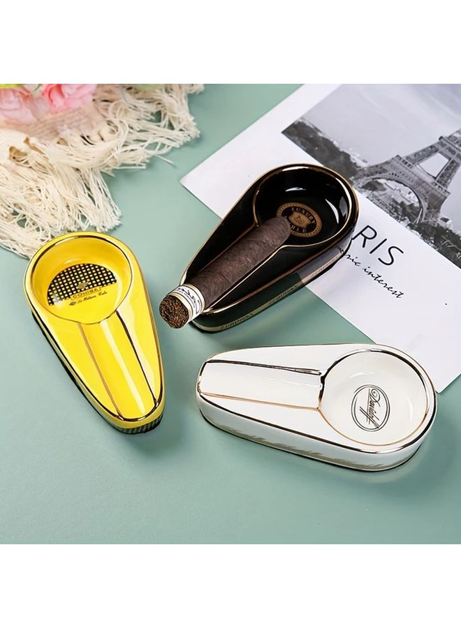 Yellow Ceramic Cigar Ashtray Portable Mini Classic Painted Home Accessory - Image 1